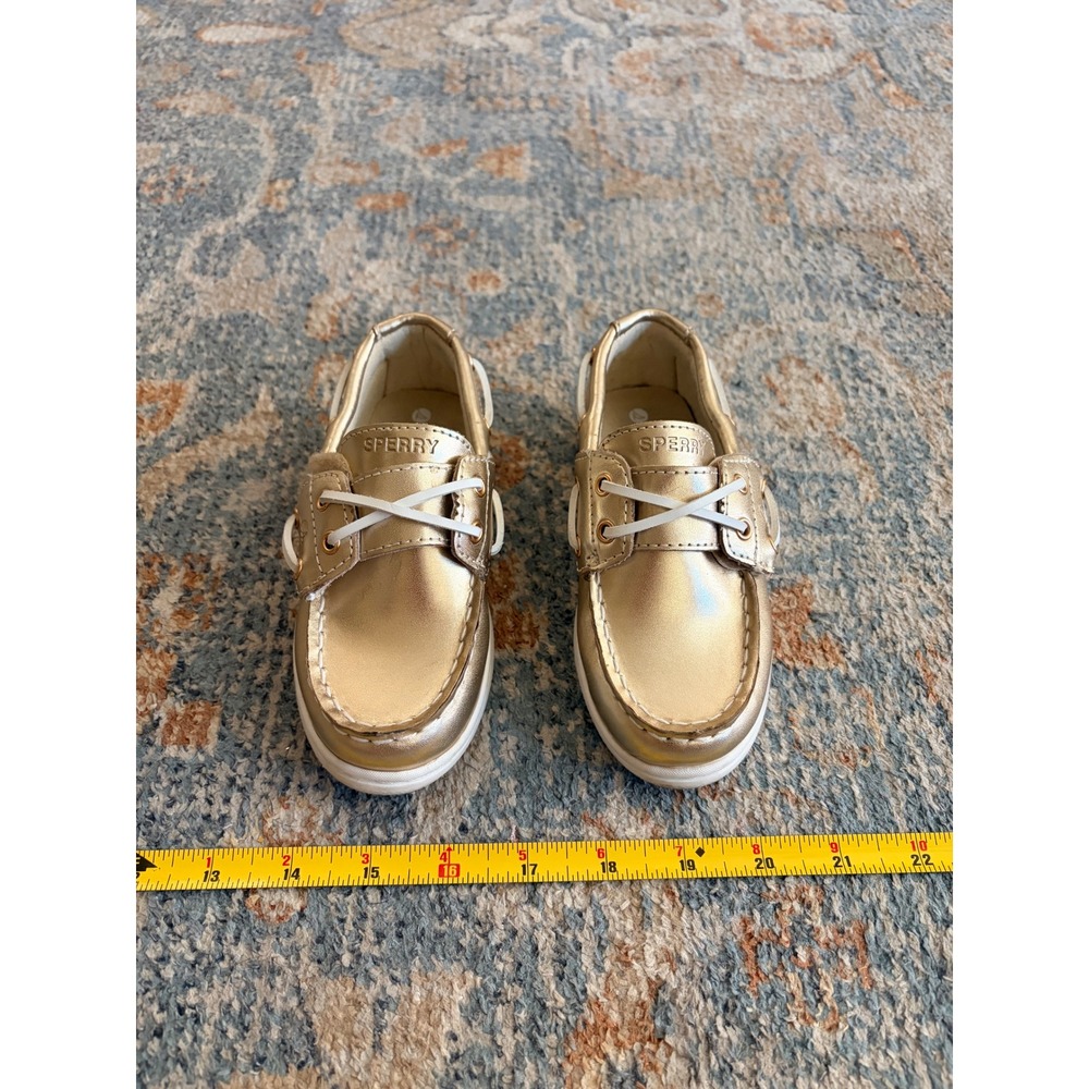 Sperry Kids Authentic Original 2-Eye Metallic Gold Champagne Boat Shoes Size 9 - Picture 3 of 10
